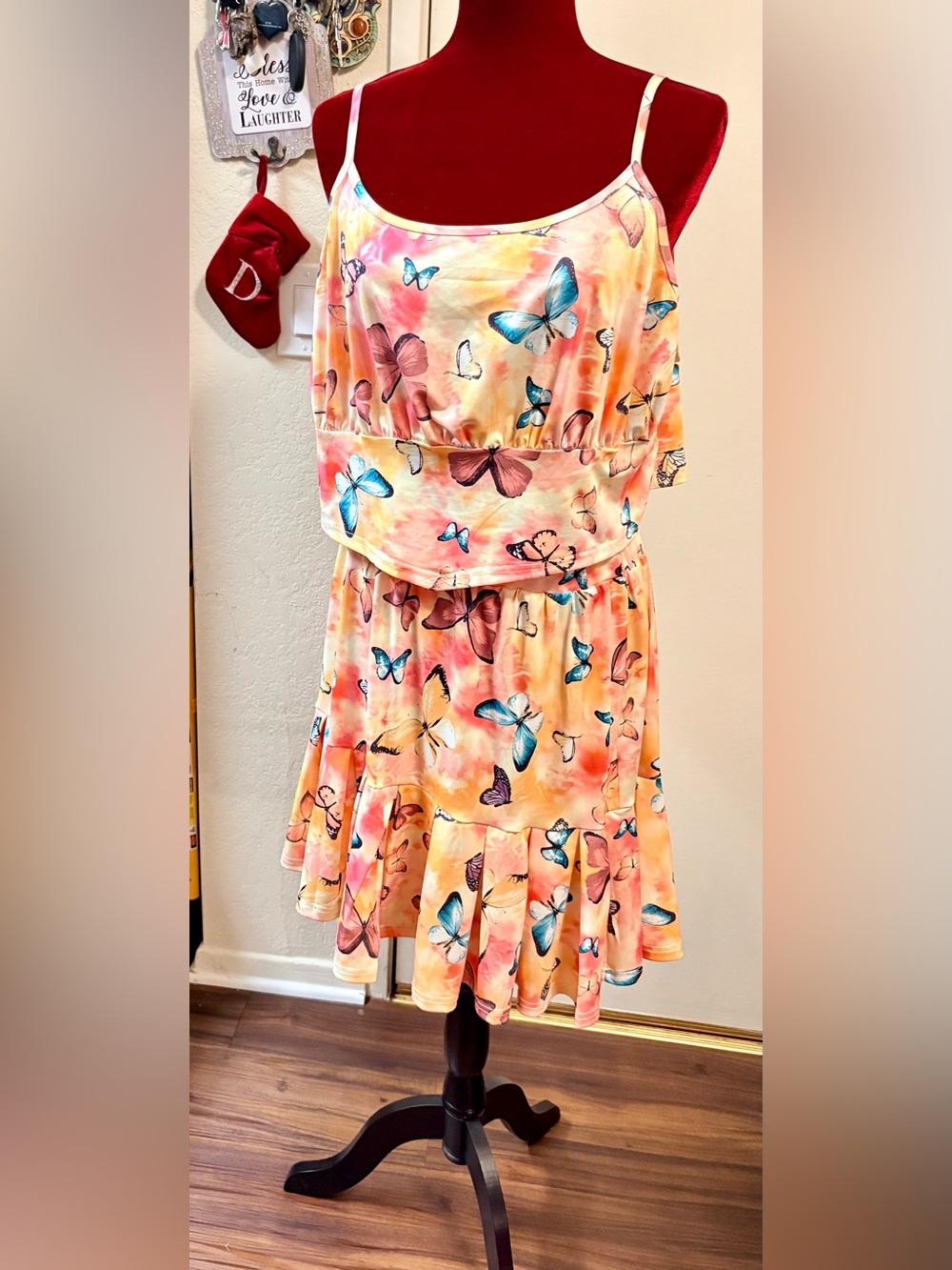 Rebdolls Peach Butterfly Print Casual set with Blue Accents